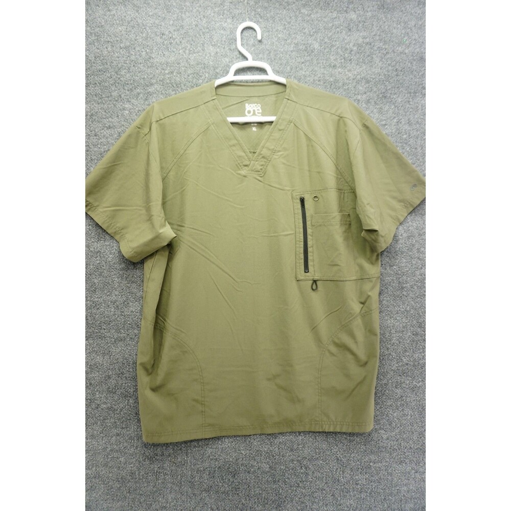 Barco One Womens Green Scrub Top XL V-Neck Knit Zip Pocket